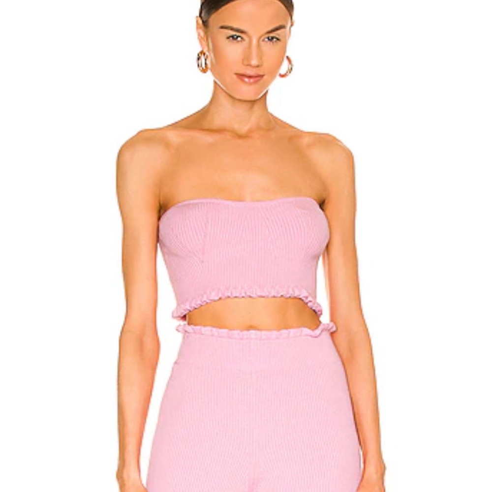 Pink Strapless Crop Top and Pants Set